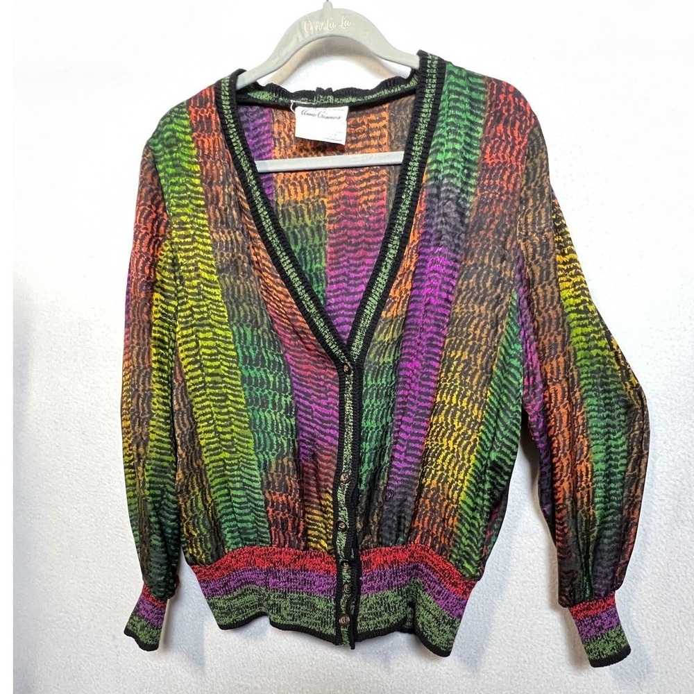Vintage Anne Crimmins UMI Collections 100% Silk Cardigan Bergdorf Goodman Multi - Picture 1 of 13
